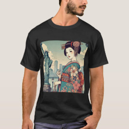 Ukiyo-e style: Oiran alongside the Statue of Liber T Shirt