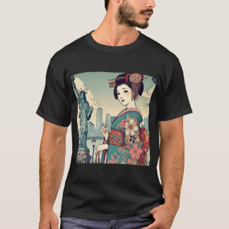 Ukiyo-e style: Oiran alongside the Statue of Liber T Shirt
