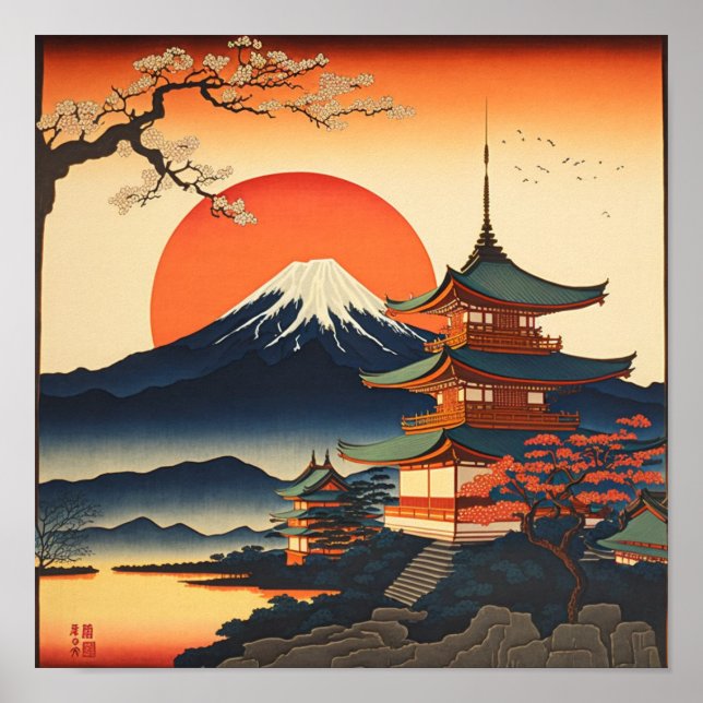 Ukiyo-e style painting of a japan castle  poster (Framsidan)