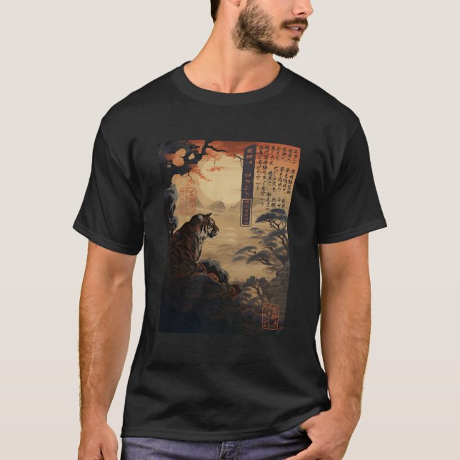 Ukiyo-E Sunset Tiger Gaze japanska T Shirt (Framsida)