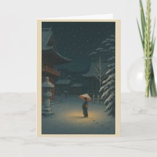 Ukiyo-e Temple Japanese Christmas Card Helgkort