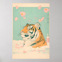 Ukiyo-e Tiger i badkar Tryck Japanska badrum