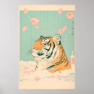 Ukiyo-e Tiger i badkar Tryck Japanska badrum