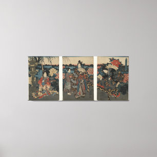 Ukiyo-e Triptych: Enjoeing a Garden of Peonies Canvastryck