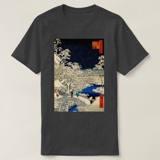 Ukiyoe Ando Hiroshige Yuhi Backe och Drum Bridg T Shirt (Design framsida)