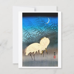 Ukiyoe - Egrets and Reeds in Moonlight Vykort