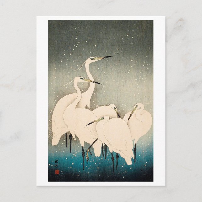 Ukiyoe - Egrets i Snö Vykort (Framsida)