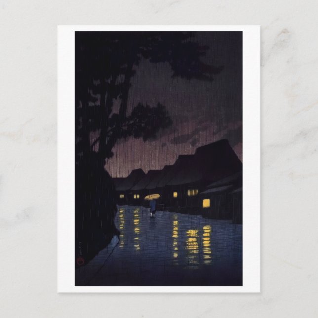 ukiyoe [hasui] A10 Regn vid Maekawa i Soshu Vykort (Framsida)