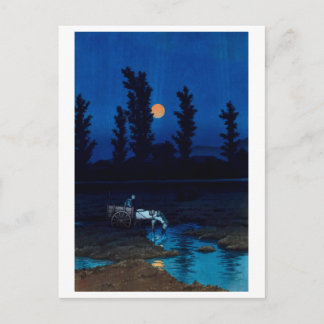 ukiyoe [hasui] A26 Aftonmåne vid Nakajima, Sap.. Vykort