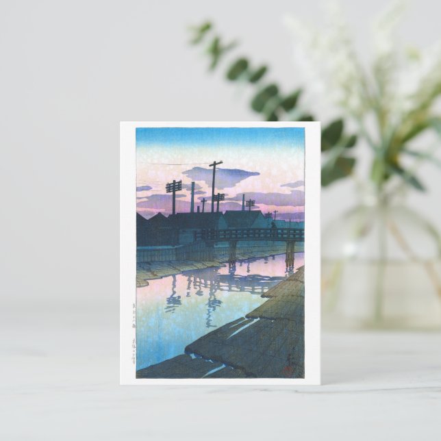 ukiyoe - hasui - C02 - Kiba at Dusk - Vykort (Stående Fram)