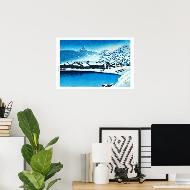 ukiyoe [hasui] C28 Morgon snö vid hamnen i Ogi Poster (Hemmakontoret)