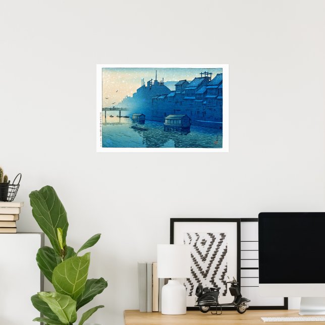 ukiyoe [hasui] C29 Morgon vid Dotonbori, Osaka Poster (Hemmakontoret)