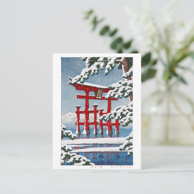 ukiyoe - hasui - m11 - Snö vid Miyajima Shrine - Vykort (Stående Fram)