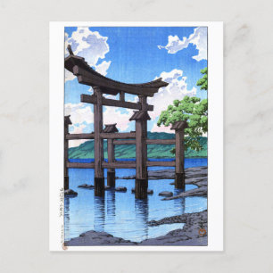 ukiyoe hasui n20 Gozanoishi Shrine vid Sjö Tazawa Vykort