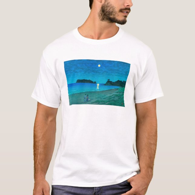 ukiyoe hasui No54 Full moon at Beach T Shirt (Framsida)