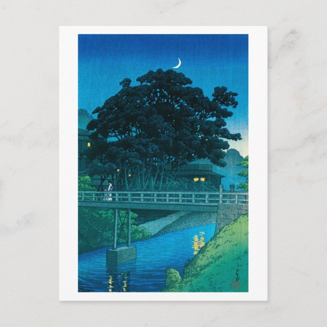 ukiyoe hasui nr 55 Takinogawa och Crescent Måne Vykort (Framsida)