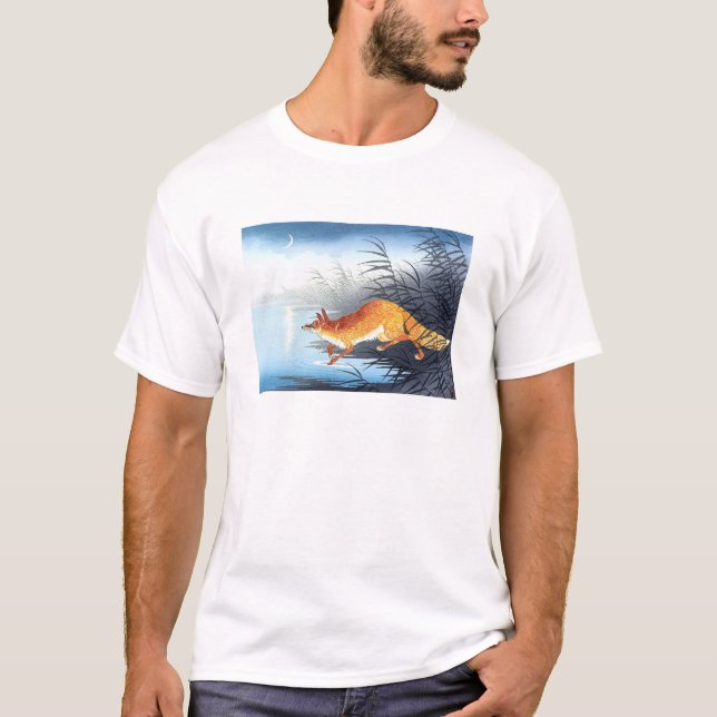 Ukiyoe [Koson] Fox by the Moonlit Water  T Shirt (Framsida)