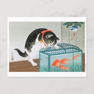 Ukiyoe [Koson] Katt och guldfisk Vykort