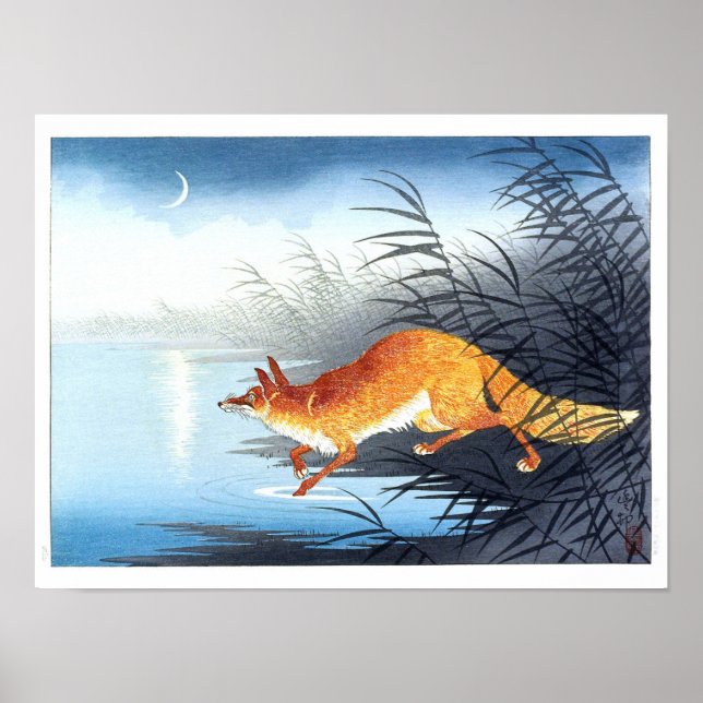 Ukiyoe [Koson] Räven vid det månbelysta vattnet (S Poster (Framsidan)