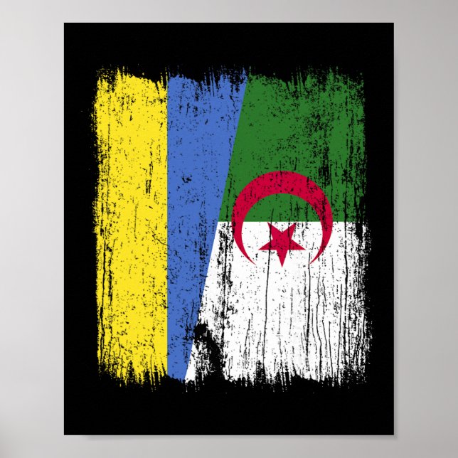 Ukraina Algeriet Halv Flagga Ukrainsk Algerisk Arv Poster (Framsidan)