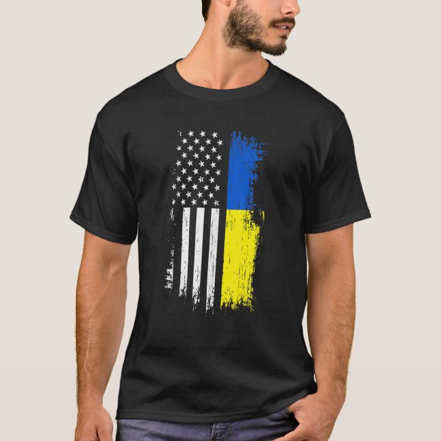 Ukraina American Flagga T Pride Ukraina USA T Shirt (Framsida)