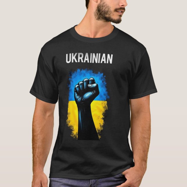 Ukraina Armé Flagga Trident Symbol Kraft Grepp Ukr T Shirt (Framsida)