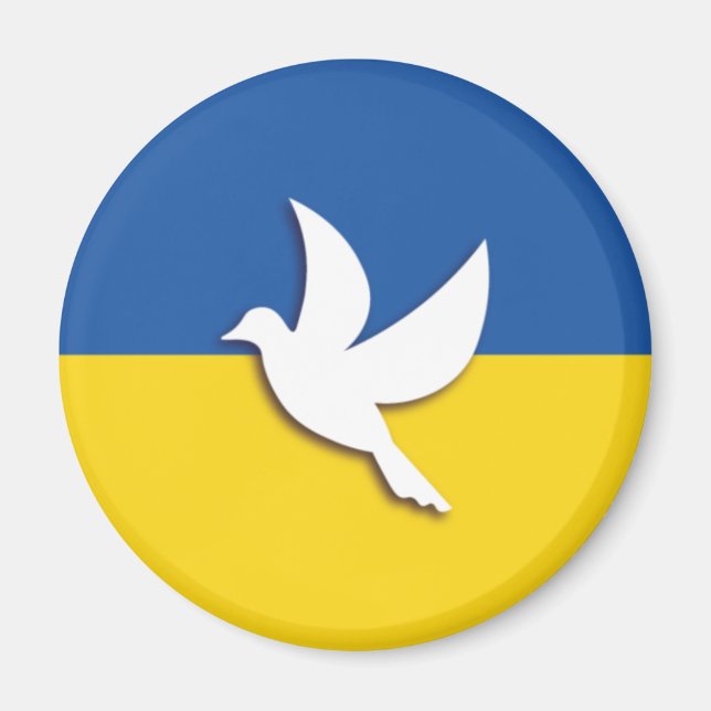 UKRAINA BICOLOR PEACE DOVE BLUE GULT FLAGGA MAGNET (Framsidan)