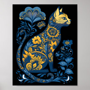 Ukraina Cat Blommigt Vintage Ukrainas Flagga och V Poster