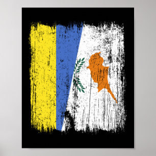 Ukraina Cypern Halv Flagga Ukrainsk Cypriotisk Kul Poster