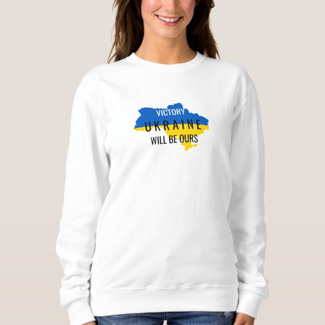 Ukraina Färger Seger Overlay Vit Tröja (Framsida)