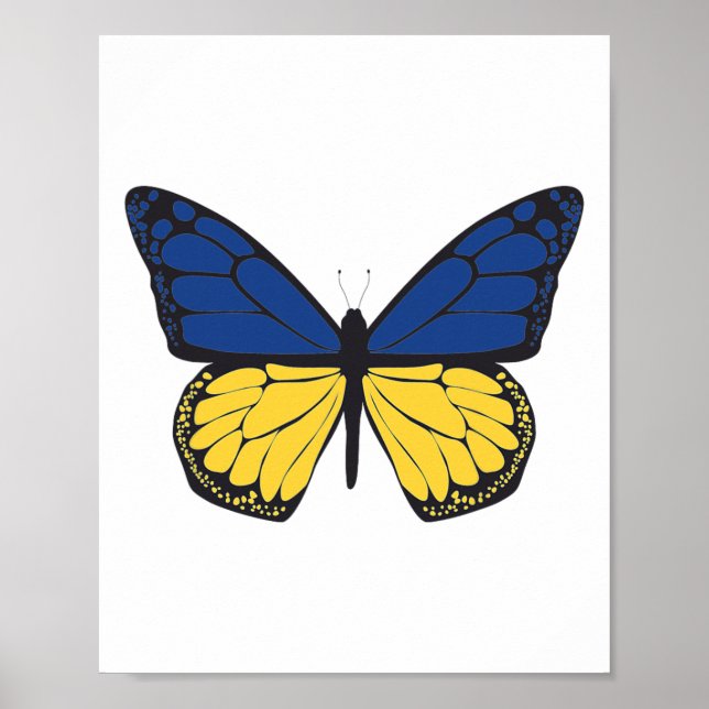 Ukraina Fjäril - Blå Och Gul Flagga - Frihet Poster (Framsidan)