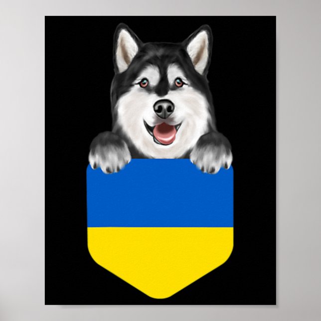 Ukraina Flagga Alaskan Malamute Hund I Fickan  Poster (Framsidan)