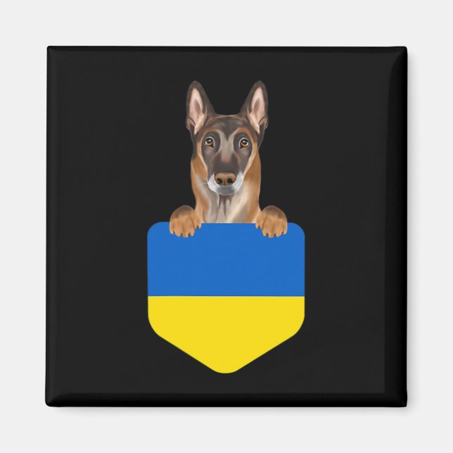 Ukraina Flagga Belgisk Malinoi Hund I Fickan  Magnet (Framsidan)