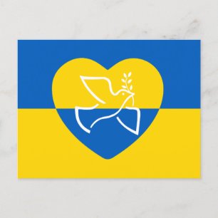 Ukraina flagga, blå och gul hjärta fredsdubba vykort