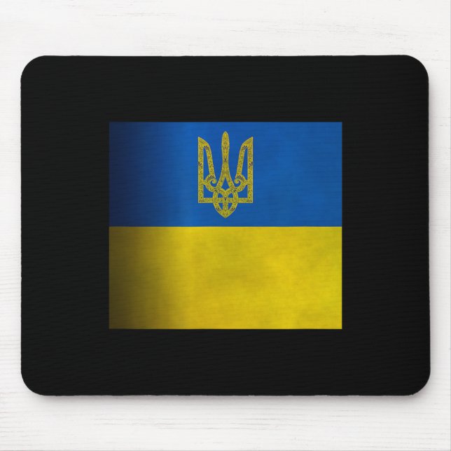 Ukraina Flagga Blå Och Gul Med Vapen Tri Musmatta (Framsidan)