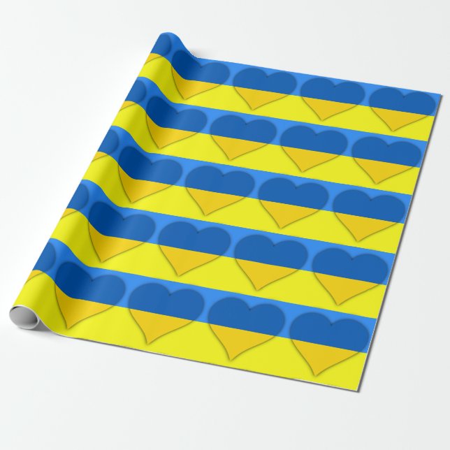 Ukraina Flagga Blue Gult Hearts Thunder_Cove Presentpapper (Utrullad)