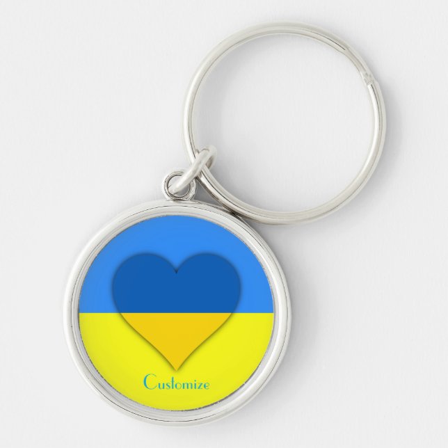 Ukraina Flagga Blue Gult Thunder_Cove Rund Silverfärgad Nyckelring (Framsidan)
