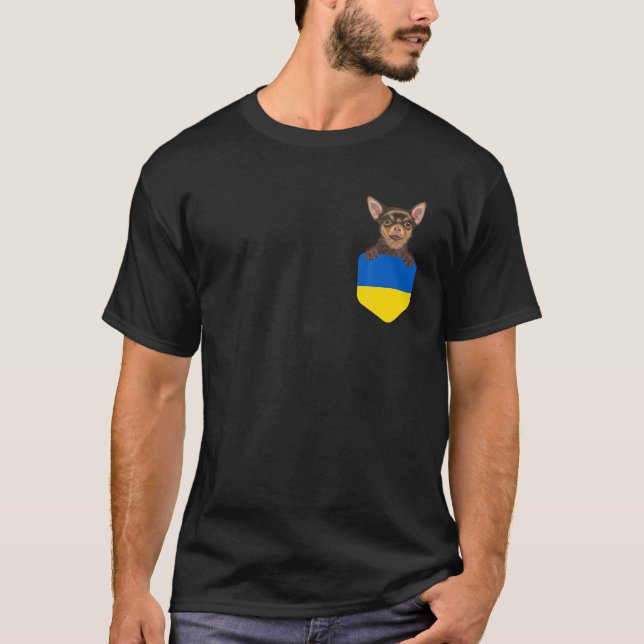 Ukraina Flagga Brown Chihuahua Hund in Pocket T Shirt (Framsida)