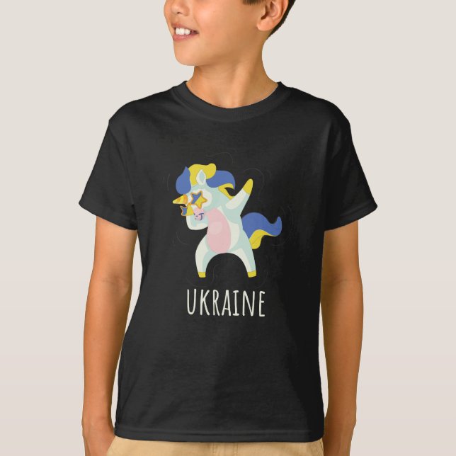 Ukraina Flagga Dabbing Unicorn T Shirt (Framsida)