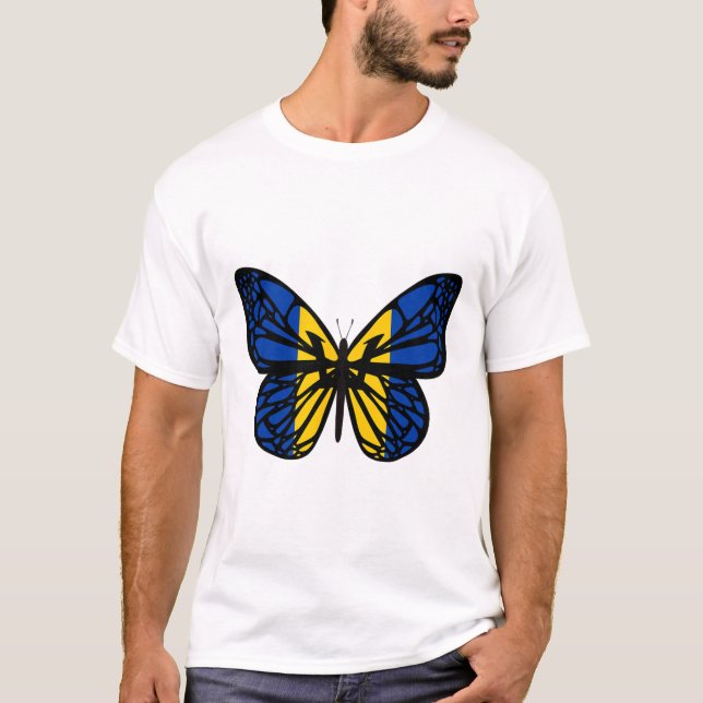 Ukraina Flagga Färg Fjäril - Tryzub Trident T Shirt (Framsida)