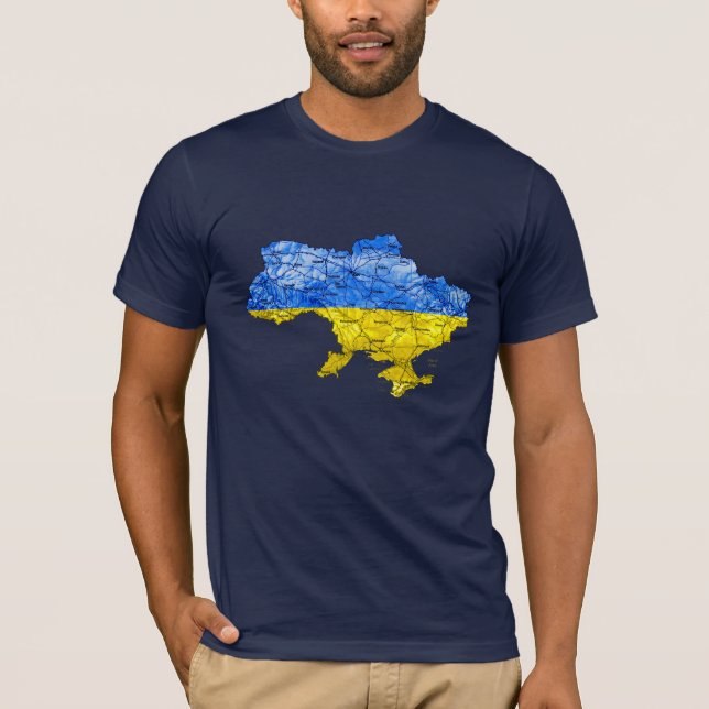Ukraina Flagga Färg Karta T-Shirt (Framsida)