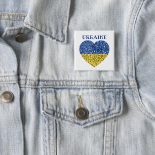 Ukraina flagga faux sparkles Heart med text Knapp