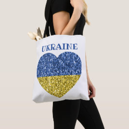 Ukraina flagga faux sparkles Heart med text Tygkasse