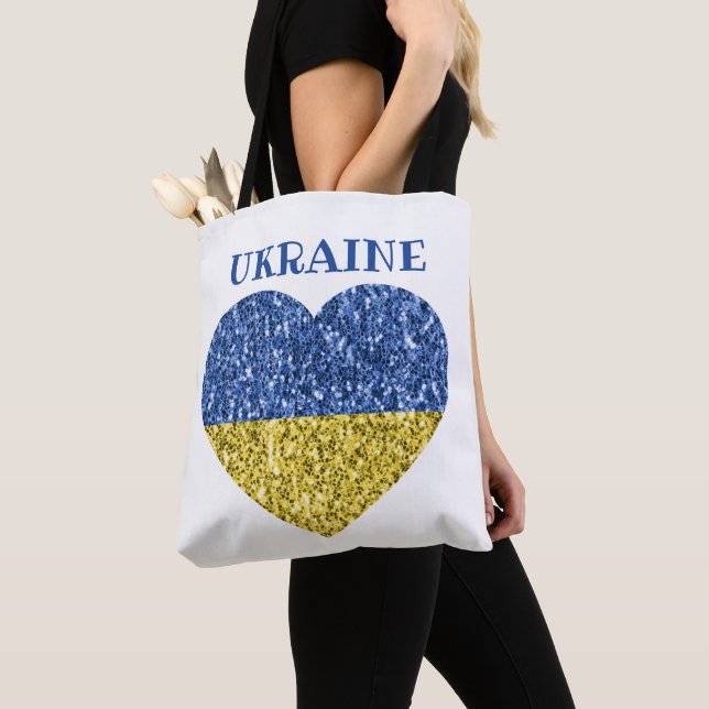 Ukraina flagga faux sparkles Heart med text Tygkasse (Närbild)