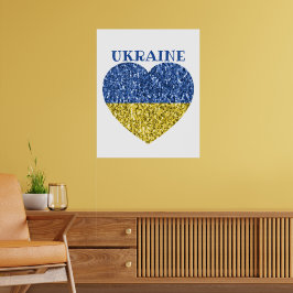 Ukraina flagga glitter falska gnistor Hjärta med t Poster