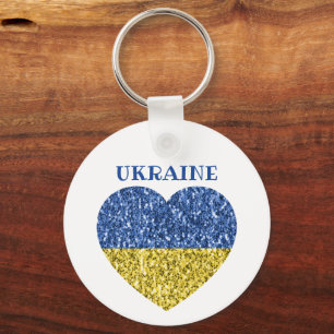 Ukraina flagga glitter falska gnistrar Hjärtat med Nyckelring