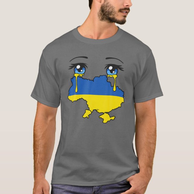 Ukraina Flagga Gråtande Tårar för Ukraina T Shirt (Framsida)