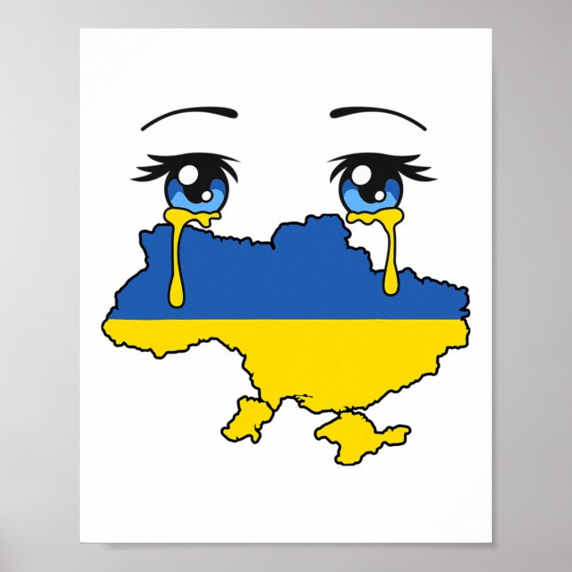 Ukraina Flagga Gråter Tårar För Ukraina  Poster (Framsidan)