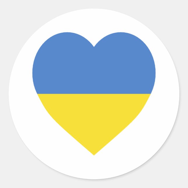 Ukraina Flagga Heart Runt Klistermärke (Framsida)