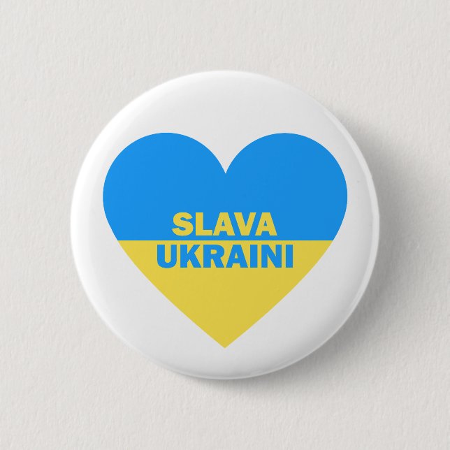 Ukraina Flagga Heart Slava Ukraina Knapp (Framsida)